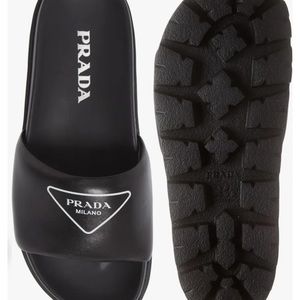 Authentic Prada Logo Slide Sandal 6 36 black luxury